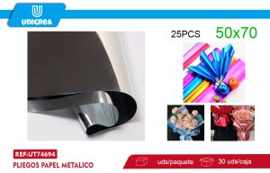 Pliegos Papel Metalico 50X70CM PLATEADO 25UNI