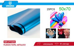 Pliegos Papel Metalico 50X70CM CELESTE 25UNI