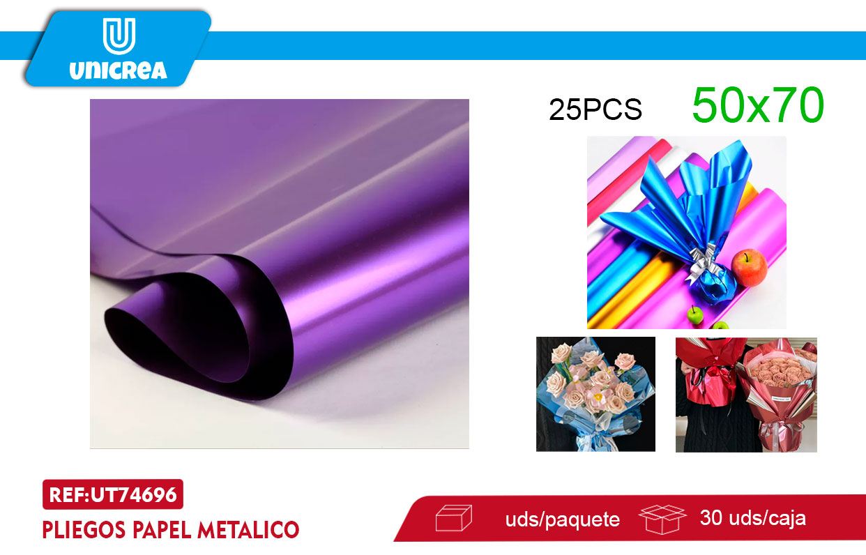 Pliegos Papel Metalico 50X70CM MORADO 25UNI