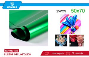 Pliegos Papel Metalico 50X70CM VERDE 25UNI
