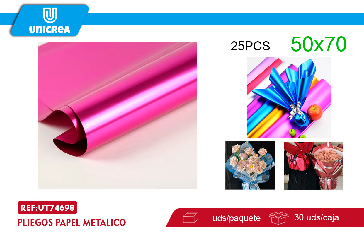 Pliegos Papel Metalico 50X70CM FUCSIA 25UNI