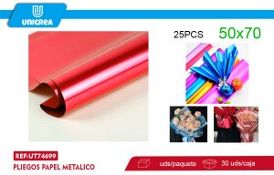 Pliegos Papel Metalico 50X70CM ROJO 25UNI