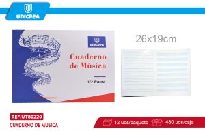 PACK DE 12 CUADERNOS DE MUSICA 1/2PAUTA