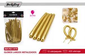 GLOBOS LARGO CROMADO 1.8G 33CM 20PCS DORADO