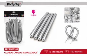 GLOBOS LARGO CROMADO 1.8G 33CM 20PCS PLATEADO