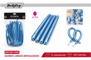 GLOBOS LARGO CROMADO 1.8G 33CM 20PCS AZUL