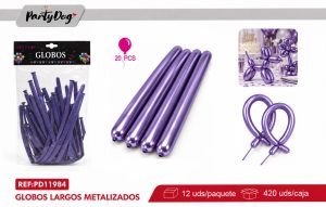 GLOBOS LARGO CROMADO 1.8G 33CM 20PCS MORADO