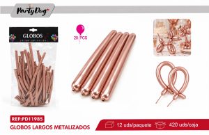 GLOBOS LARGO CROMADO 1.8G 33CM 20PCS ORO ROSA