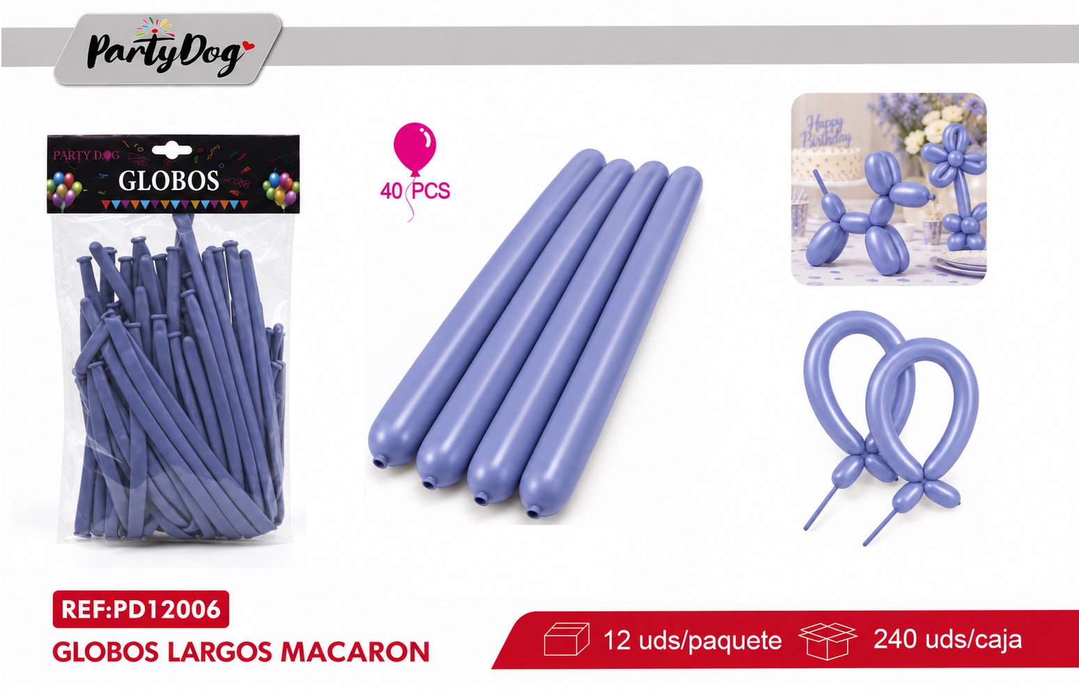 GLOBOS LARGO PASTEL 33CM 1.8G 40PCS AZUL LAVANDA