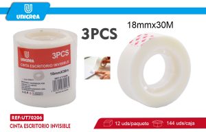 CINTA ESCRITORIO INVISIBLE 18MM*30M 3PCS