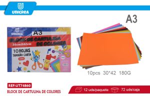 BLOCK DE CARTULINA DE COLORES 180G 10PCS A3