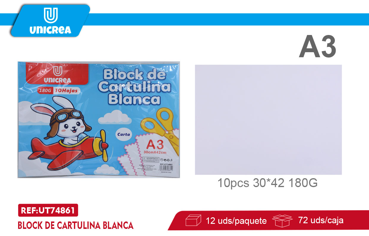 BLOCK DE CARTULINA BLANCA 180G 10PCS A3