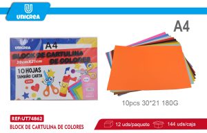 BLOCK DE CARTULINA DE COLORES 180G 10PCS A4
