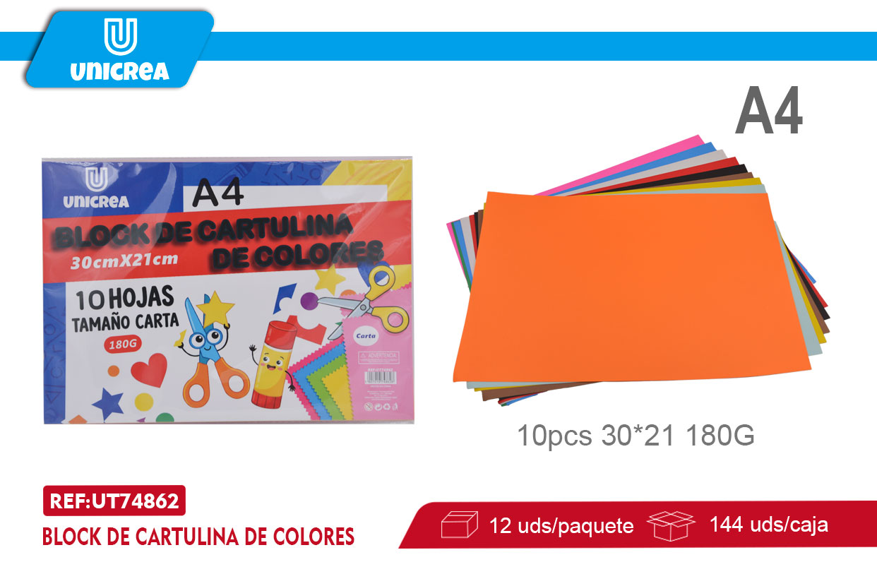 BLOCK DE CARTULINA DE COLORES 180G 10PCS A4
