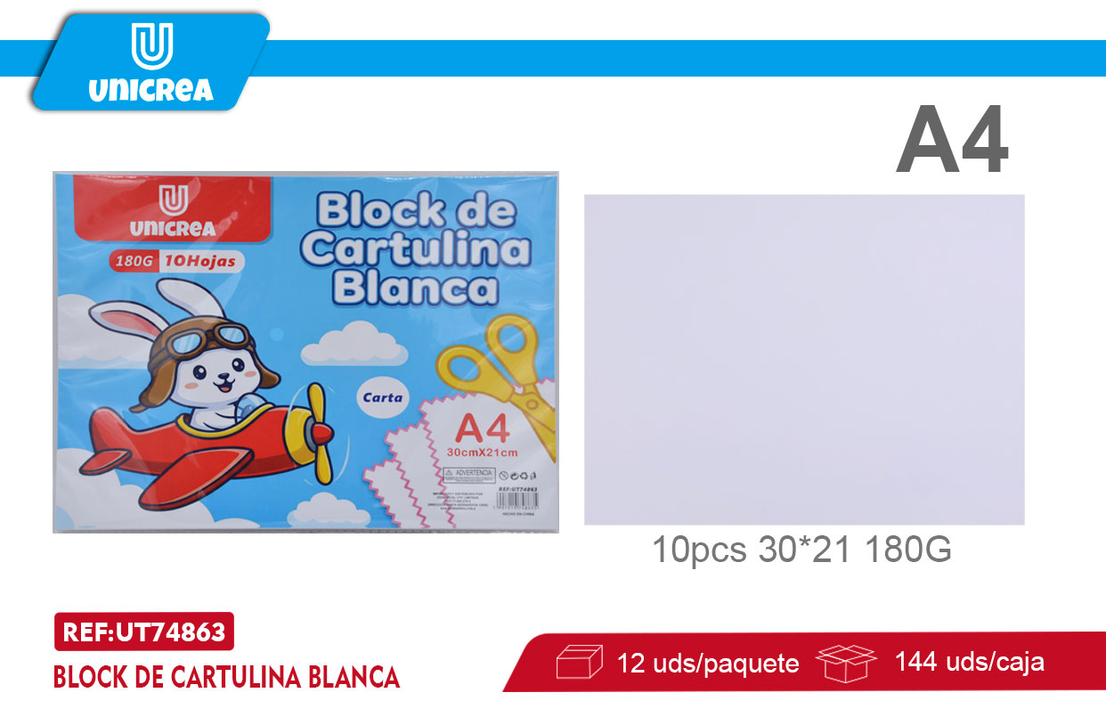 BLOCK DE CARTULINA BLANCA 180G 10PCS A4