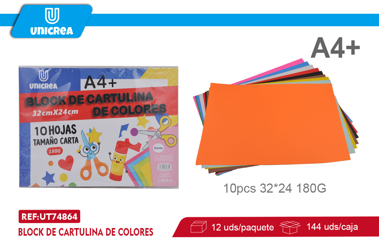 BLOCK DE CARTULINA DE COLORES 180G 10PCS 24X32CM