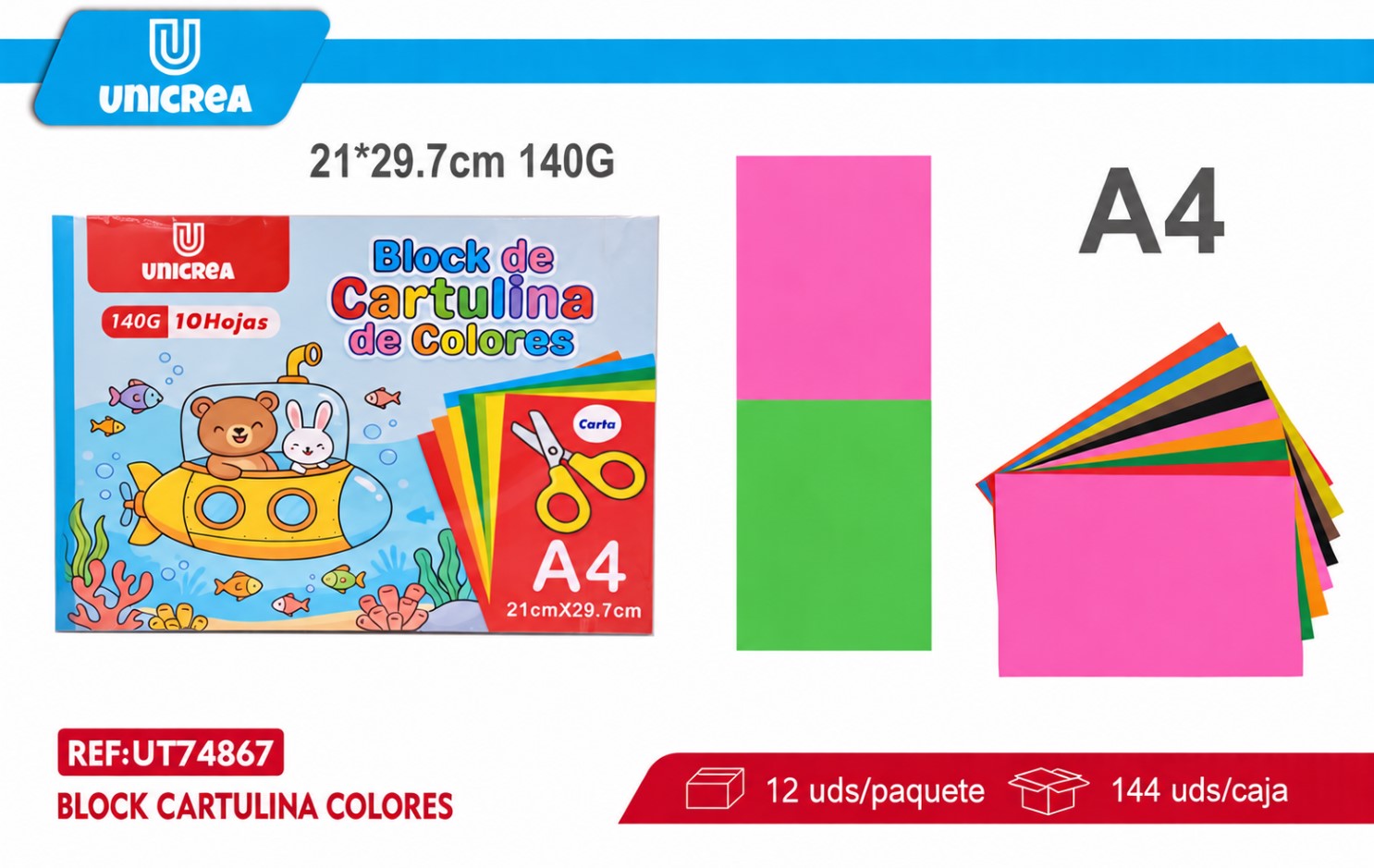 BLOCK CARTULINA COLORES 140G 10HOJAS A4