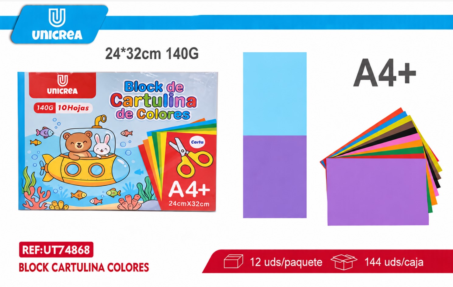 BLOCK CARTULINA COLORES 140G 10HOJAS 24X32CM