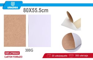 20 Pliegos De CARTON FORRADO 300G 80X55.5CM DUPLEX