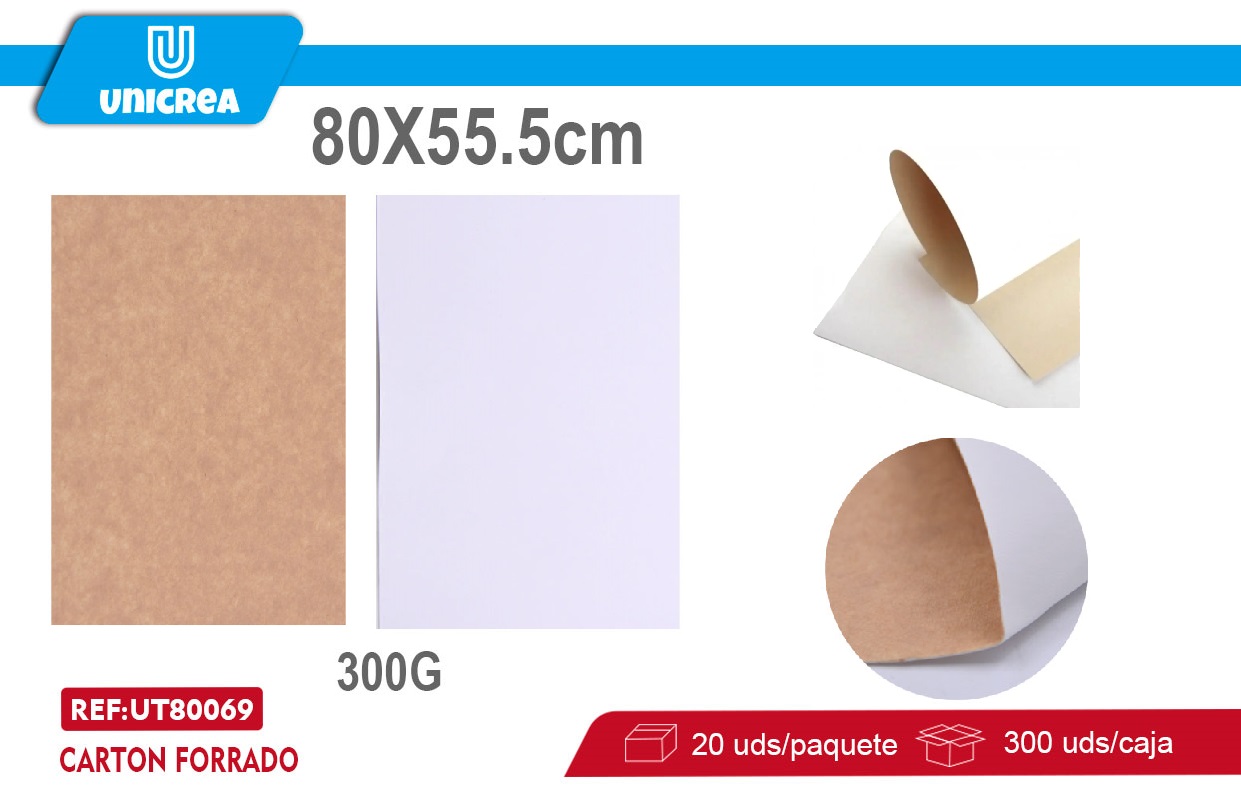 20 Pliegos De CARTON FORRADO 300G 80X55.5CM DUPLEX