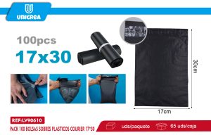 Pack 100 Bolsas Sobres Plasticos Courier Negra 17X30CM