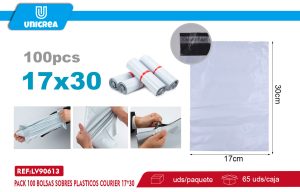 Pack 100 Bolsas Sobres Plasticos Courier Blanca 17X30CM