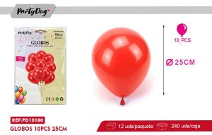 GLOBOS LATEX PASTELES ROJO 10PCS 25CM
