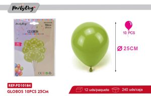 GLOBOS LATEX PASTELES VERDE MANZANA 10PCS 25CM