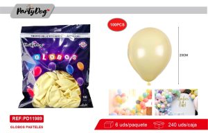 GLOBOS LATEX PASTELES AMARILLO 100PCS 25CM