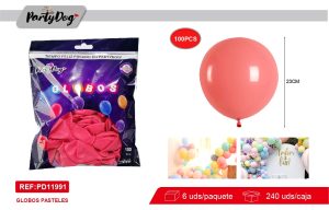 GLOBOS LATEX PASTELES ROJO 100PCS 25CM