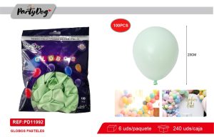 GLOBOS LATEX PASTELES VERDE 100PCS 25CM