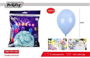 GLOBOS LATEX PASTELES AZUL 100PCS 25CM