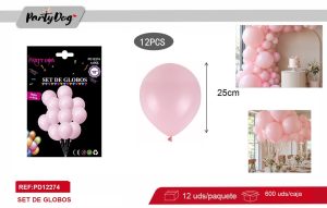 GLOBOS LATEX PASTELES ROSADO 12PCS 25CM