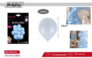 GLOBOS LATEX PASTELES AZUL 12PCS 25CM