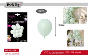 GLOBOS LATEX PASTELES VERDE CLARO 12PCS 25CM