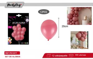 GLOBOS LATEX PASTELES ROJO 12PCS 25CM