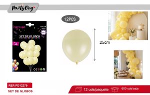 GLOBOS LATEX PASTELES AMARILLO 12PCS 25CM