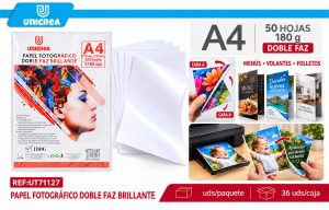 PAPEL FOTOGRAFICO DOBLE FAZ BRILLANTE A4 180G 50HOJAS