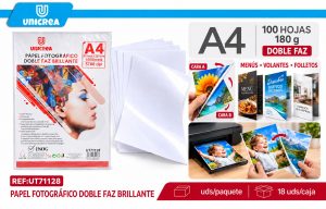 PAPEL FOTOGRáFICO DOBLE FAZ BRILLANTE A4 180G 100HOJAS