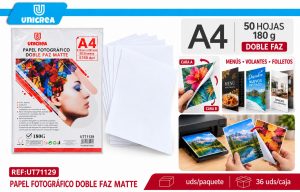 PAPEL FOTOGRÁFICO DOBLE FAZ MATTE A4 180G 50HOJAS