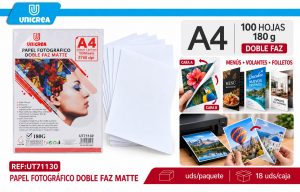 PAPEL FOTOGRÁFICO DOBLE FAZ MATTE A4 180G 100HOJAS