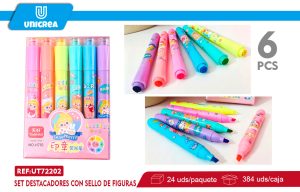 Set Destacadores con Sello de figuras 6PCS