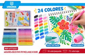 Marcadores Acrílicos Punta Tipo Pincel Lavable 24 Colores
