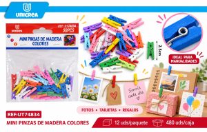 SET MINI PINZAS DE MADERA COLORES 2.5CM 50PCS