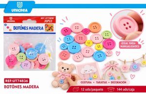 Set Botónes madera COLORES PASTELES TAMAÑO SURTIDO 30PCS