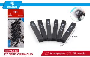 Kit Dibujo Carboncillo 10*65MM 2SOFT/2MED/2HARD 6PCS